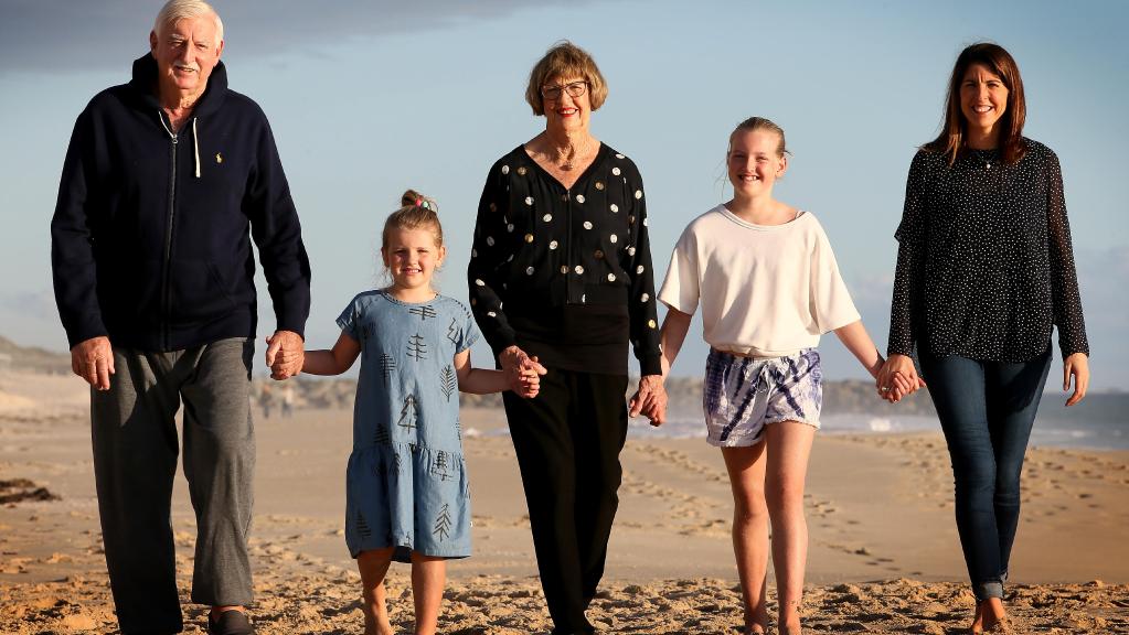 Margaret Court with husband Barry, daughter Marika and grandchildren Daisy and Jemima